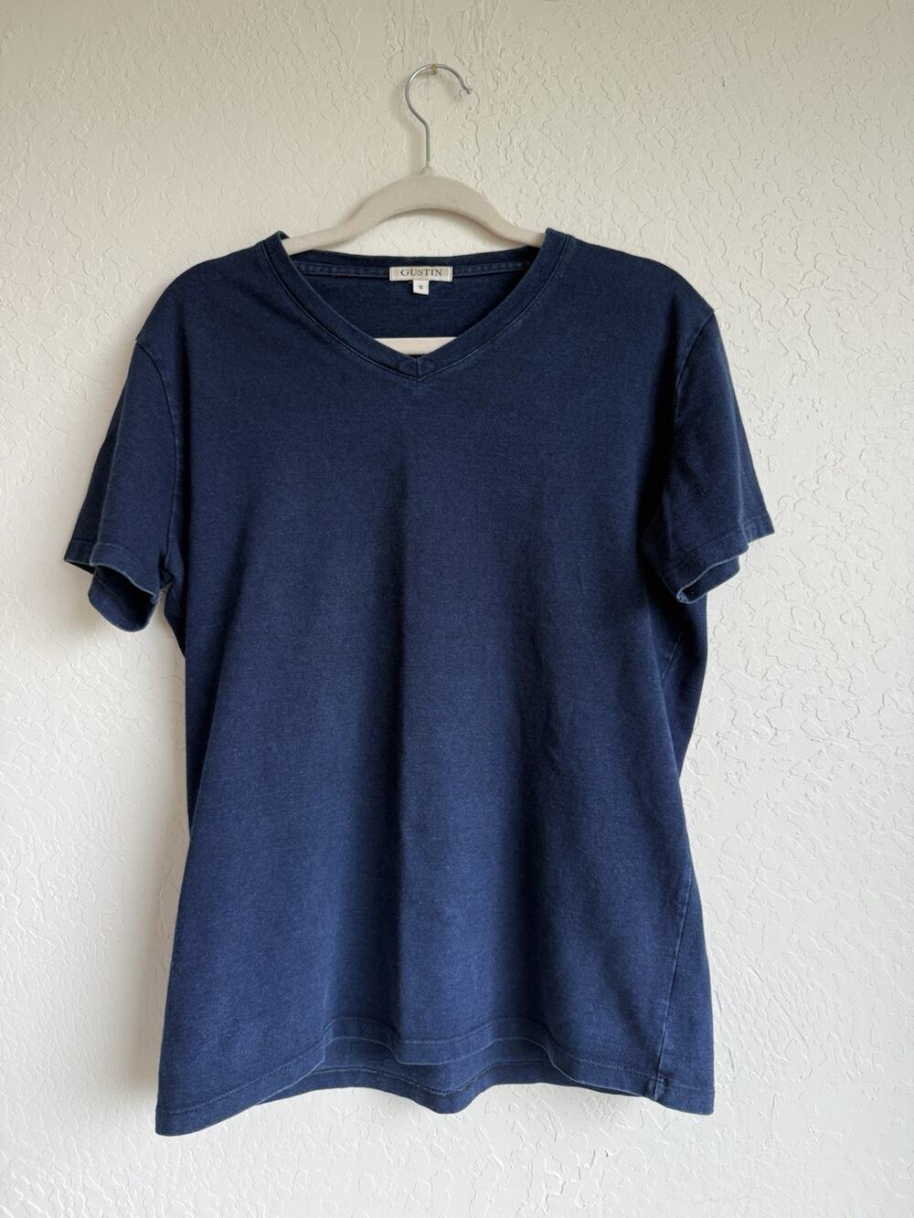Gustin 100% Cotton T Shirt Mens Small Blue Made in USA Minimalist Basic Tee